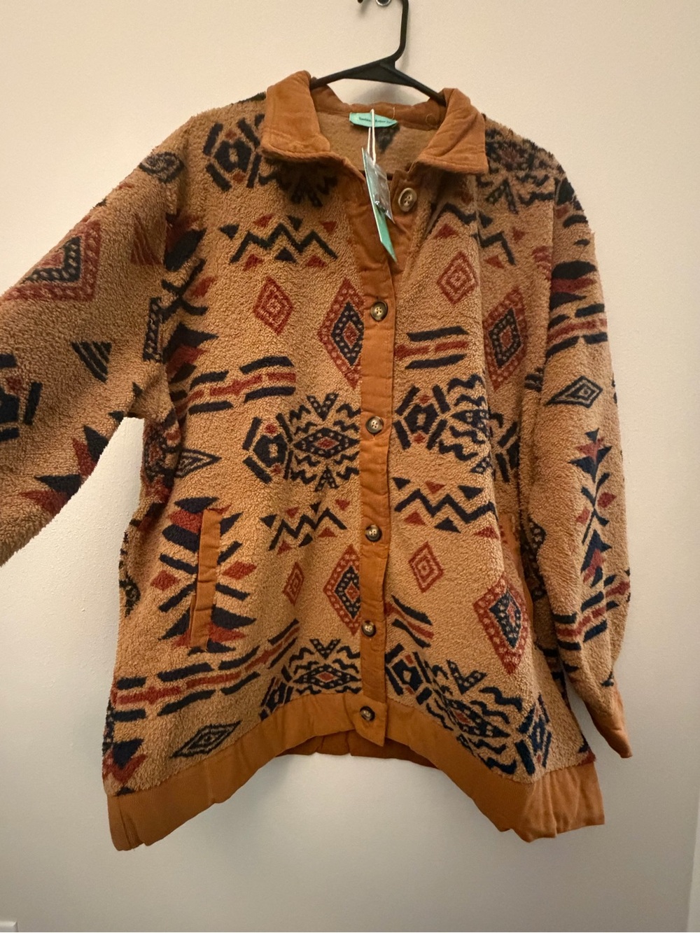 NWT Sunshine and Rodeos Cozy Aztec-Pattern Sherpa Jacket - Tan Sz 2XL